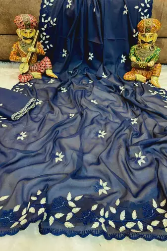 Blue Color Embroidery work Georgette Saree