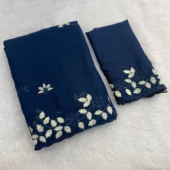 Blue Color Embroidery work Georgette Saree 4