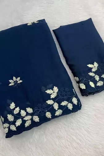 Blue Color Embroidery work Georgette Saree