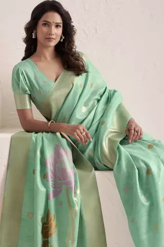 SKY BLUE soft linen saree with rich jacquard pallu