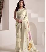 CREAM soft linen saree with rich jacquard pallu