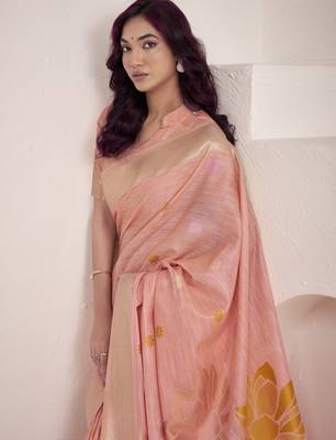 PEACH soft linen saree with rich jacquard pallu 3