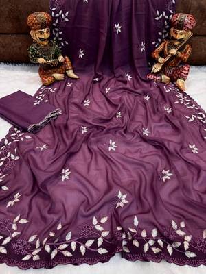 Wine Color Embroidery work Georgette Saree 3