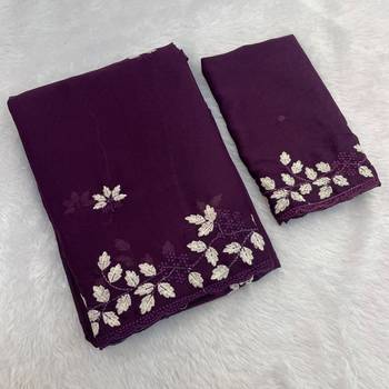 Wine Color Embroidery work Georgette Saree 4