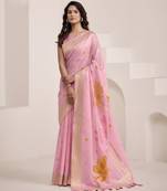 PINK soft linen saree with rich jacquard pallu