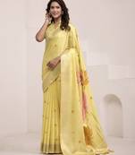YELLOW soft linen saree with rich jacquard pallu