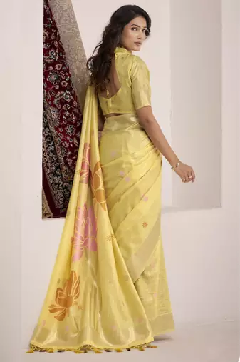 YELLOW soft linen saree with rich jacquard pallu