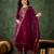 Floral embroidered silk blend round neck kurta trouser & dupatta set