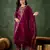 Floral embroidered silk blend blend round neck kurta trouser & dupatta set