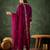 Floral embroidered silk blend round neck kurta trouser & dupatta set