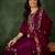 Floral embroidered silk blend round neck kurta trouser & dupatta set