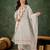 Floral embroidered silk blend v neck kurta trouser & dupatta set
