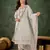 Floral embroidered silk blend blend v neck kurta trouser & dupatta set