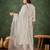 Floral embroidered silk blend v neck kurta trouser & dupatta set