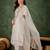 Floral embroidered silk blend v neck kurta trouser & dupatta set