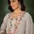 Floral embroidered silk blend v neck kurta trouser & dupatta set