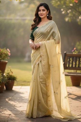 Yellow Color  handwork georgette Saree