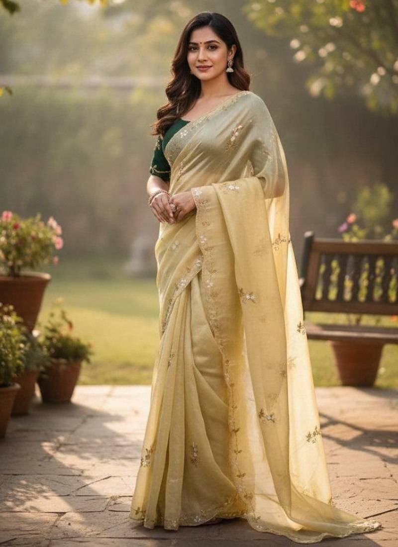 Yellow Color  handwork georgette Saree