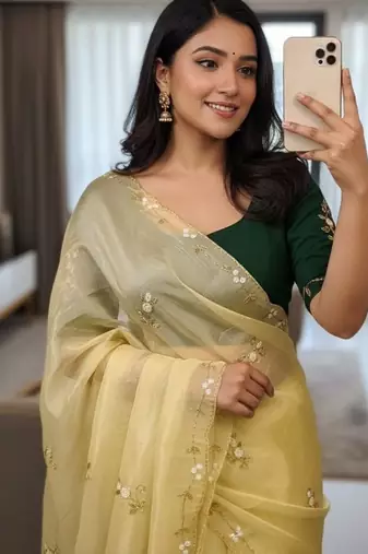 Yellow Color  handwork georgette Saree