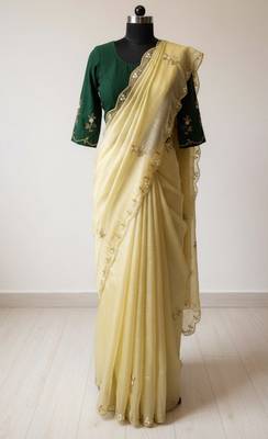 Yellow Color  handwork georgette Saree 3