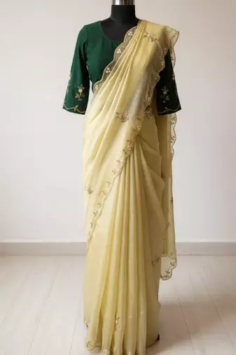 Yellow Color  handwork georgette Saree