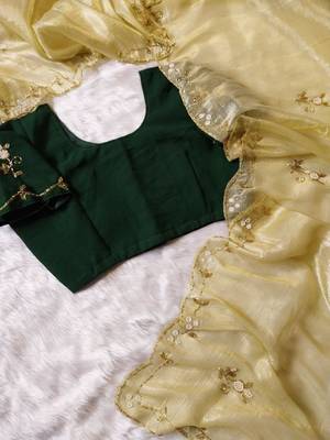 Yellow Color  handwork georgette Saree 4