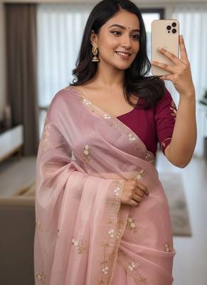 Pink Color  handwork georgette Saree 2