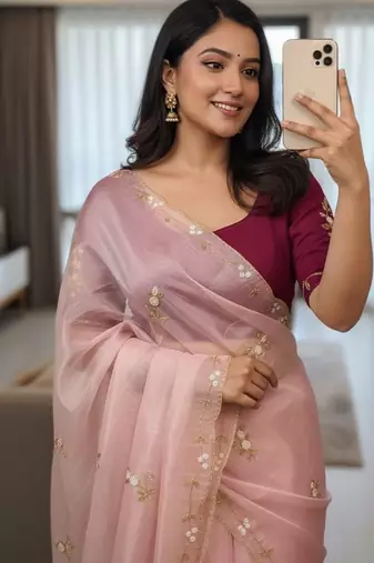 Pink Color  handwork georgette Saree