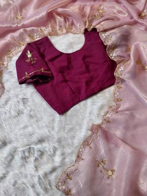 Pink Color  handwork georgette Saree 4