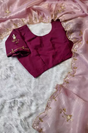 Pink Color  handwork georgette Saree