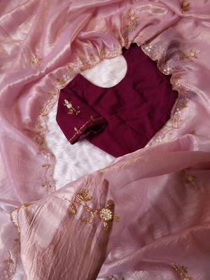Pink Color  handwork georgette Saree 5