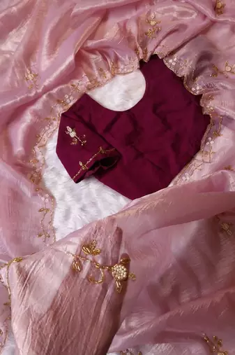 Pink Color  handwork georgette Saree