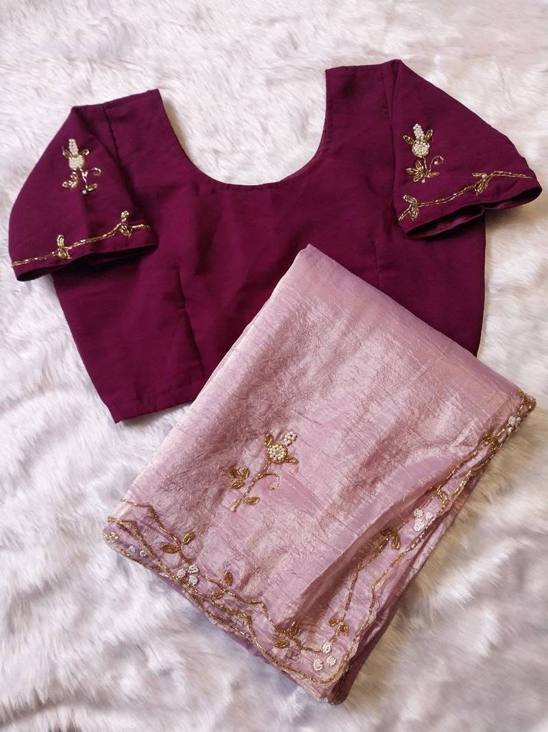 Pink Color  handwork georgette Saree