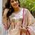 Floral embroidered silk v neck kurta trouser & dupatta set