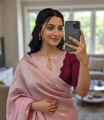 Light Pink Color handwork Silk Blend Saree 2
