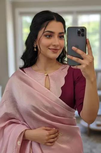 Light Pink Color handwork Silk Blend Saree