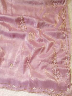 Light Pink Color handwork Silk Blend Saree 3