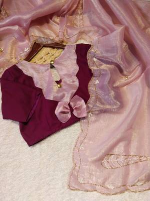 Light Pink Color handwork Silk Blend Saree 4