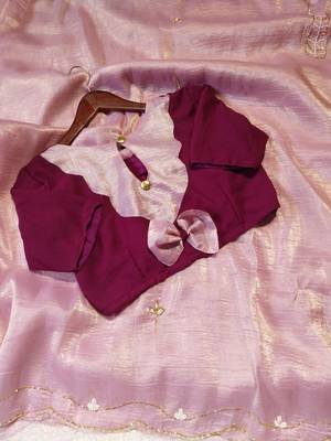 Light Pink Color handwork Silk Blend Saree 5