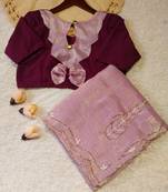 Light Pink Color handwork Silk Blend Saree