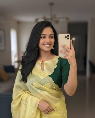 Yellow Color handwork Silk Blend Saree 2