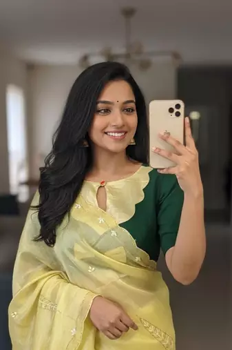 Yellow Color handwork Silk Blend Saree