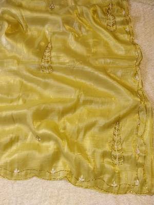 Yellow Color handwork Silk Blend Saree 4