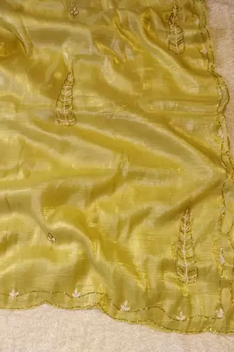Yellow Color handwork Silk Blend Saree