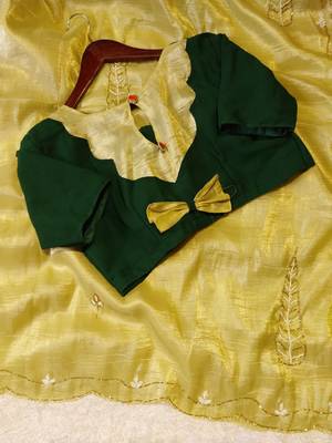 Yellow Color handwork Silk Blend Saree 5