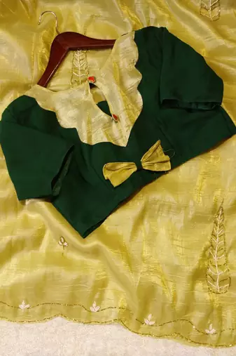 Yellow Color handwork Silk Blend Saree