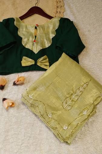 Yellow Color handwork Silk Blend Saree