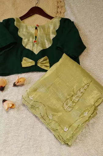 Yellow Color handwork Silk Blend Saree