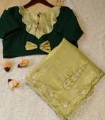Yellow Color handwork Silk Blend Saree