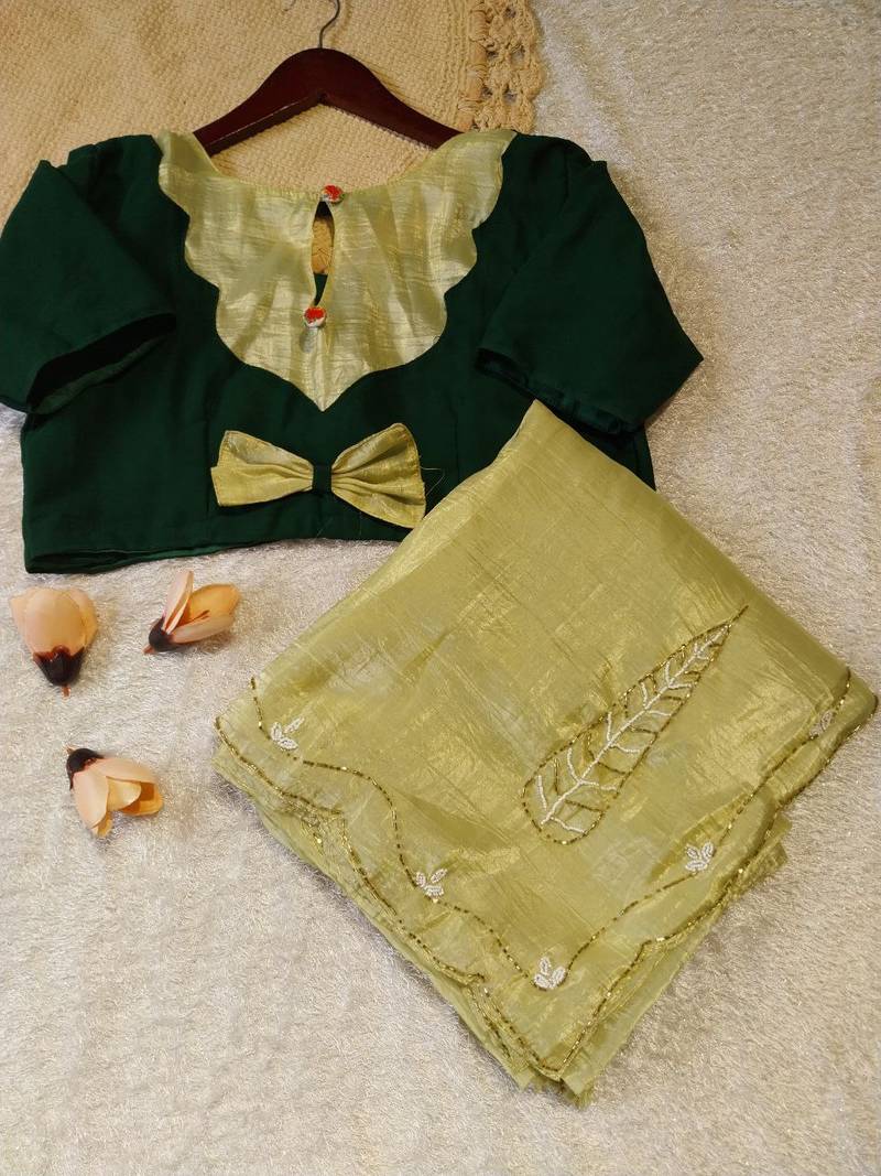 Yellow Color handwork Silk Blend Saree